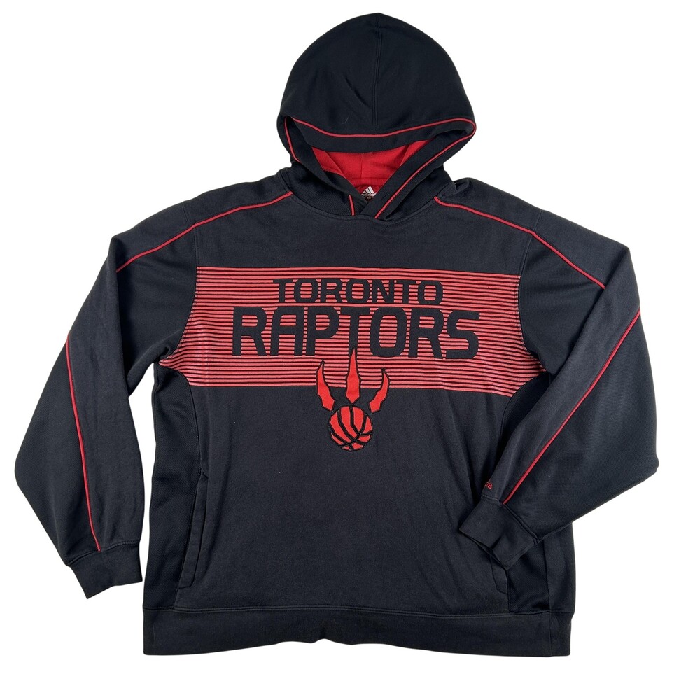 Toronto Raptors Hoodie Sweatshirt Mens Large Black Red NBA Basketball Adidas